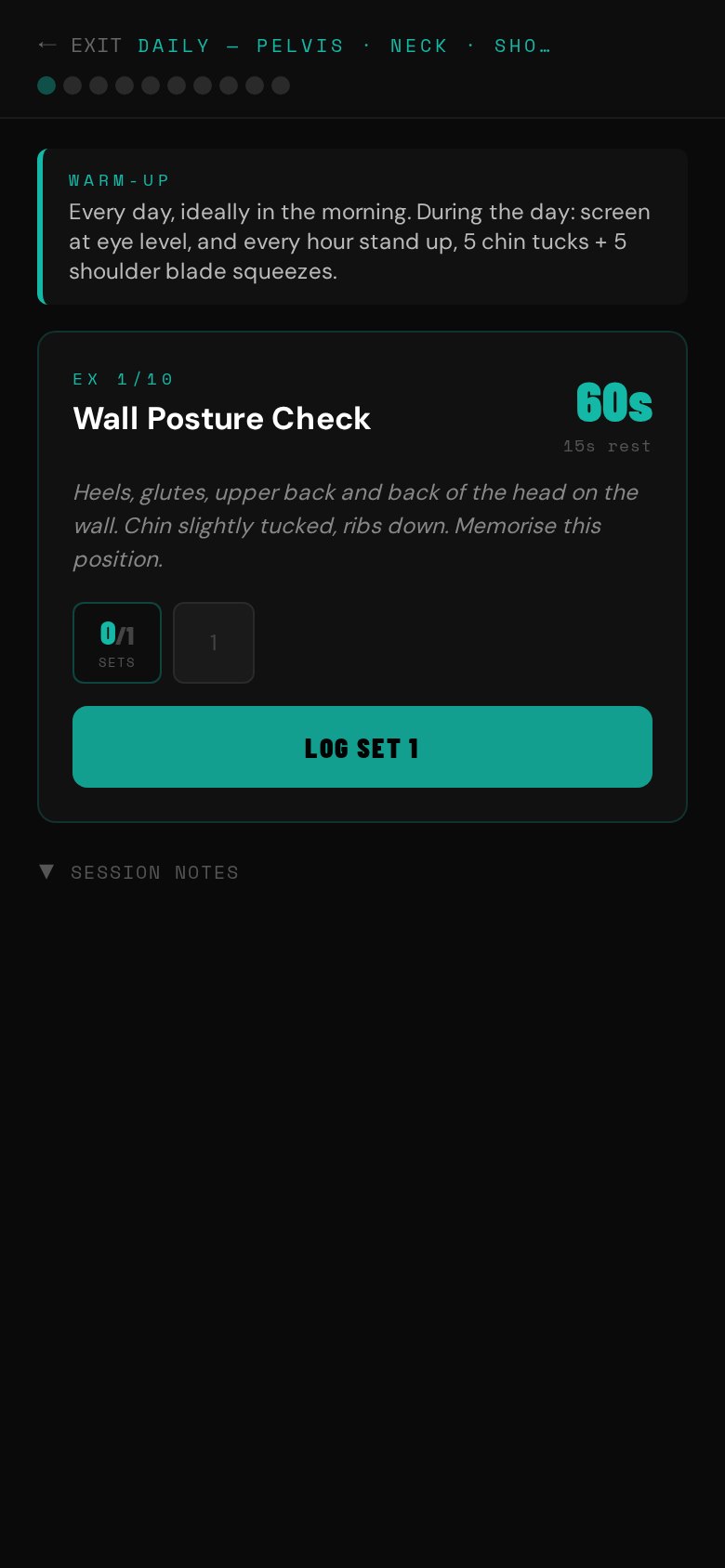 Posture Fix routine screen
